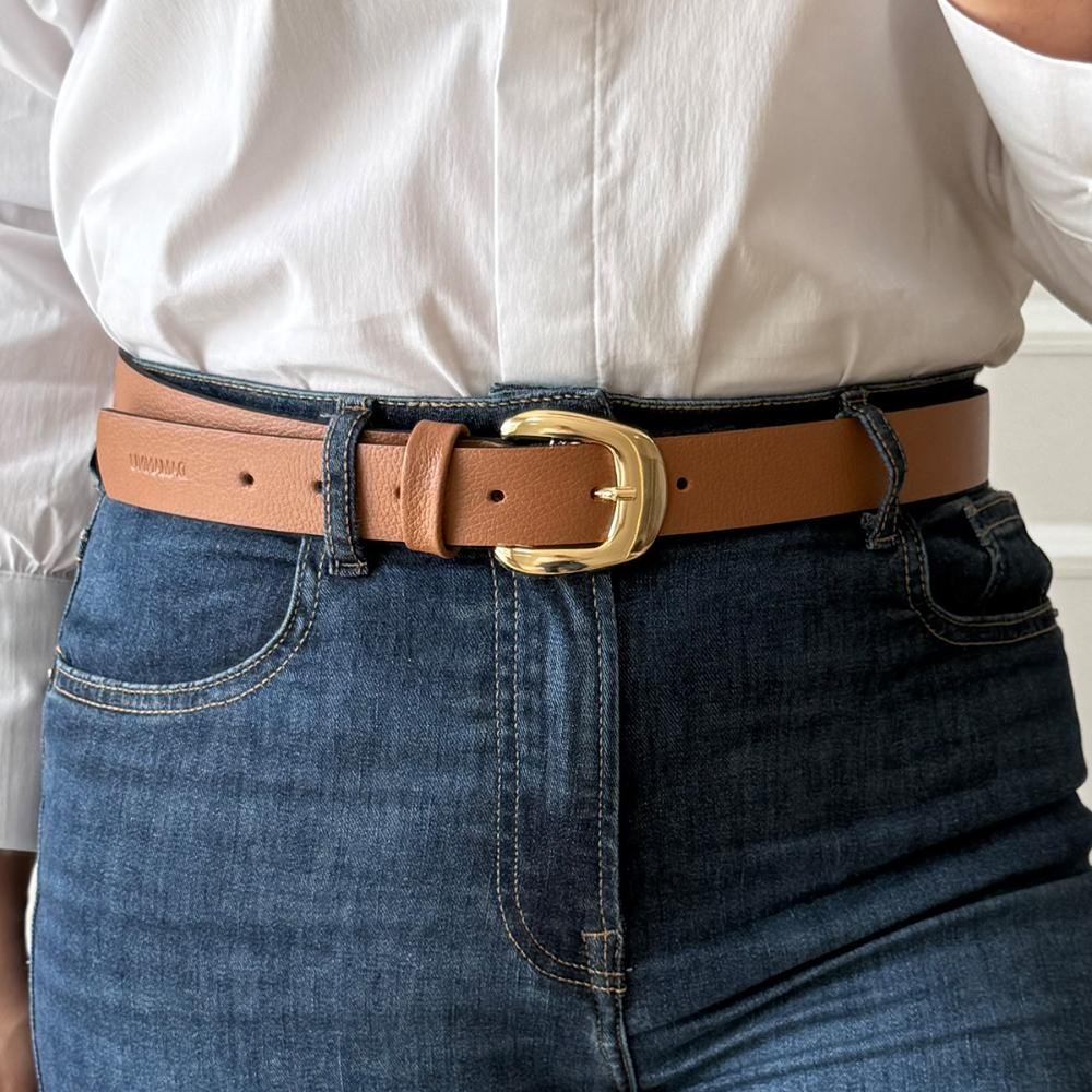 Vicky - Cinto Feminino Couro Legítimo Caramelo Fivela Dourada Caramelo 2