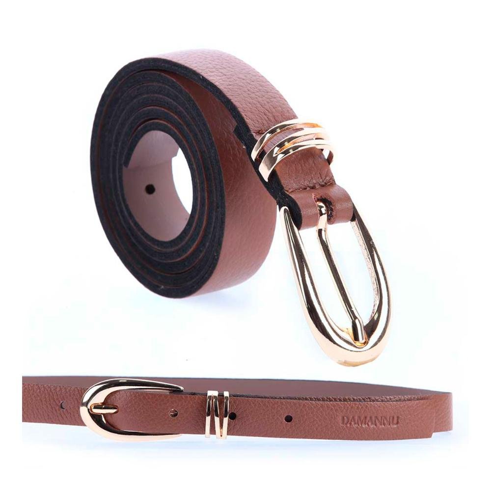 Kim - Cinto Femino Couro Legítimo Caramelo Fivela Dourada