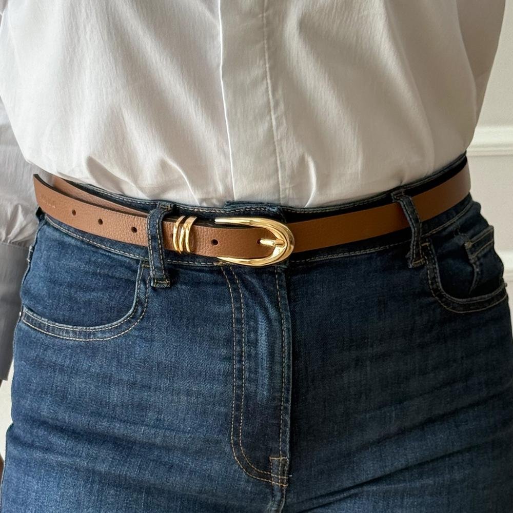 Kim - Cinto Femino Couro Legítimo Caramelo Fivela Dourada Caramelo 2