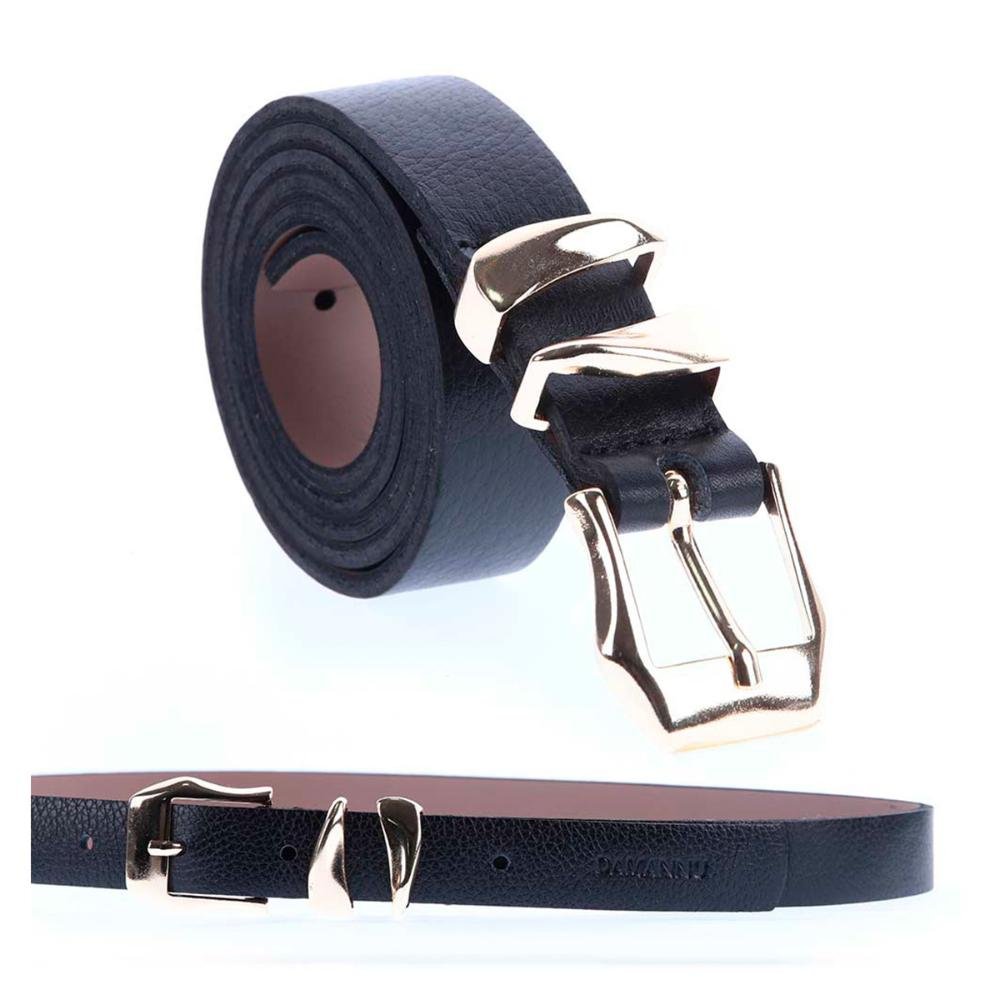 Jessy - Cinto Femino Couro Legítimo Preto Fivela Dourada