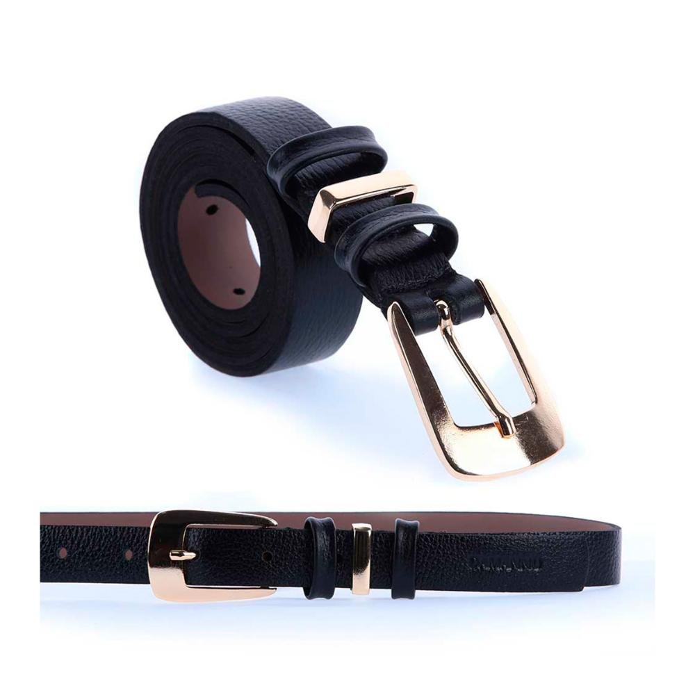 Nubia - Cinto Femino Couro Legítimo Preto Fivela Dourada