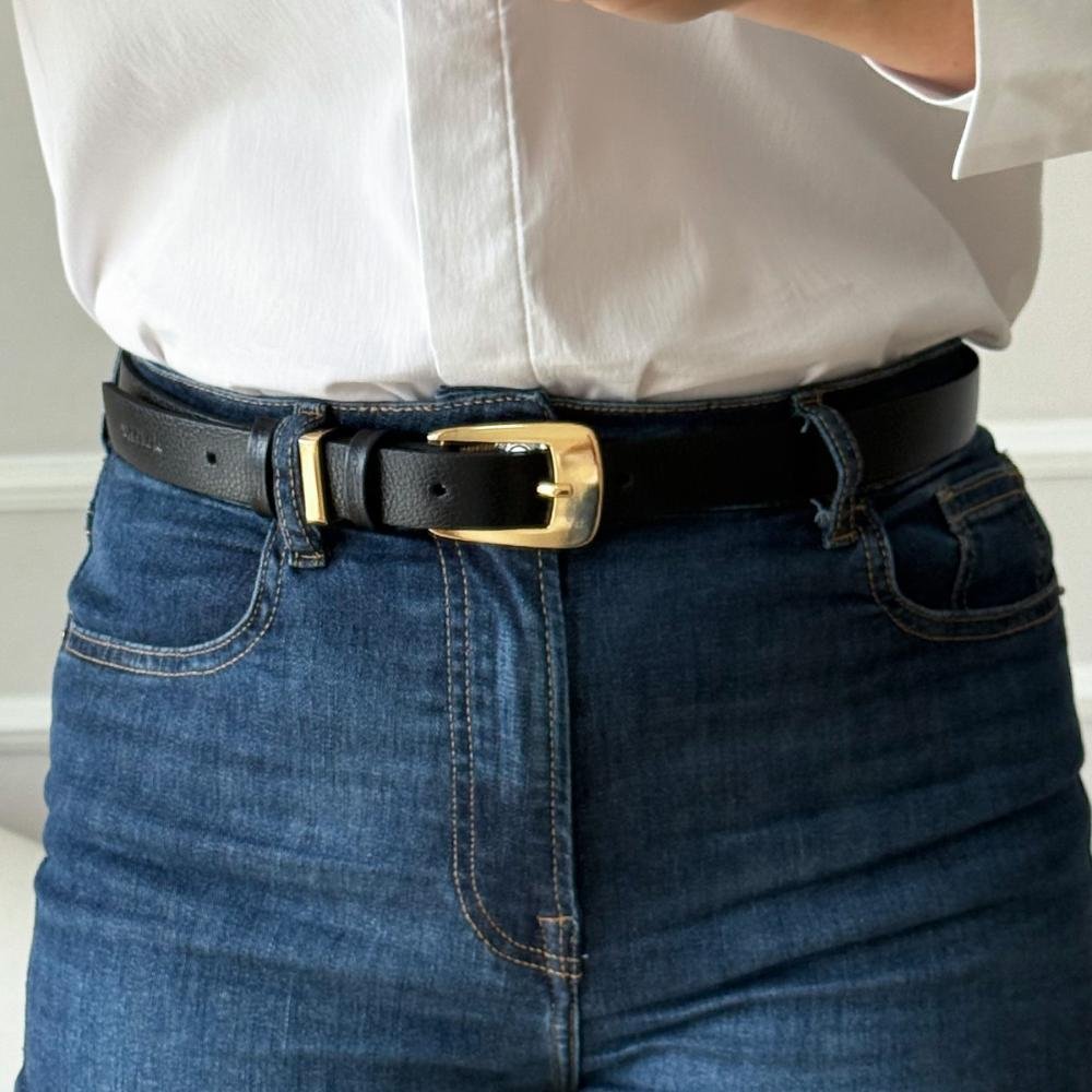 Nubia - Cinto Femino Couro Legítimo Preto Fivela Dourada Preto 2