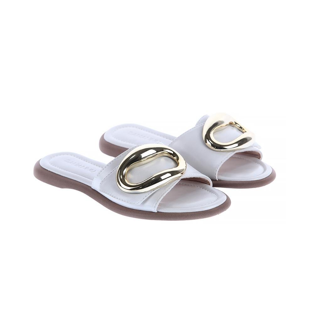 Niky - Rasteira Minimalista Aplique Dourado Orgânico Branco 4