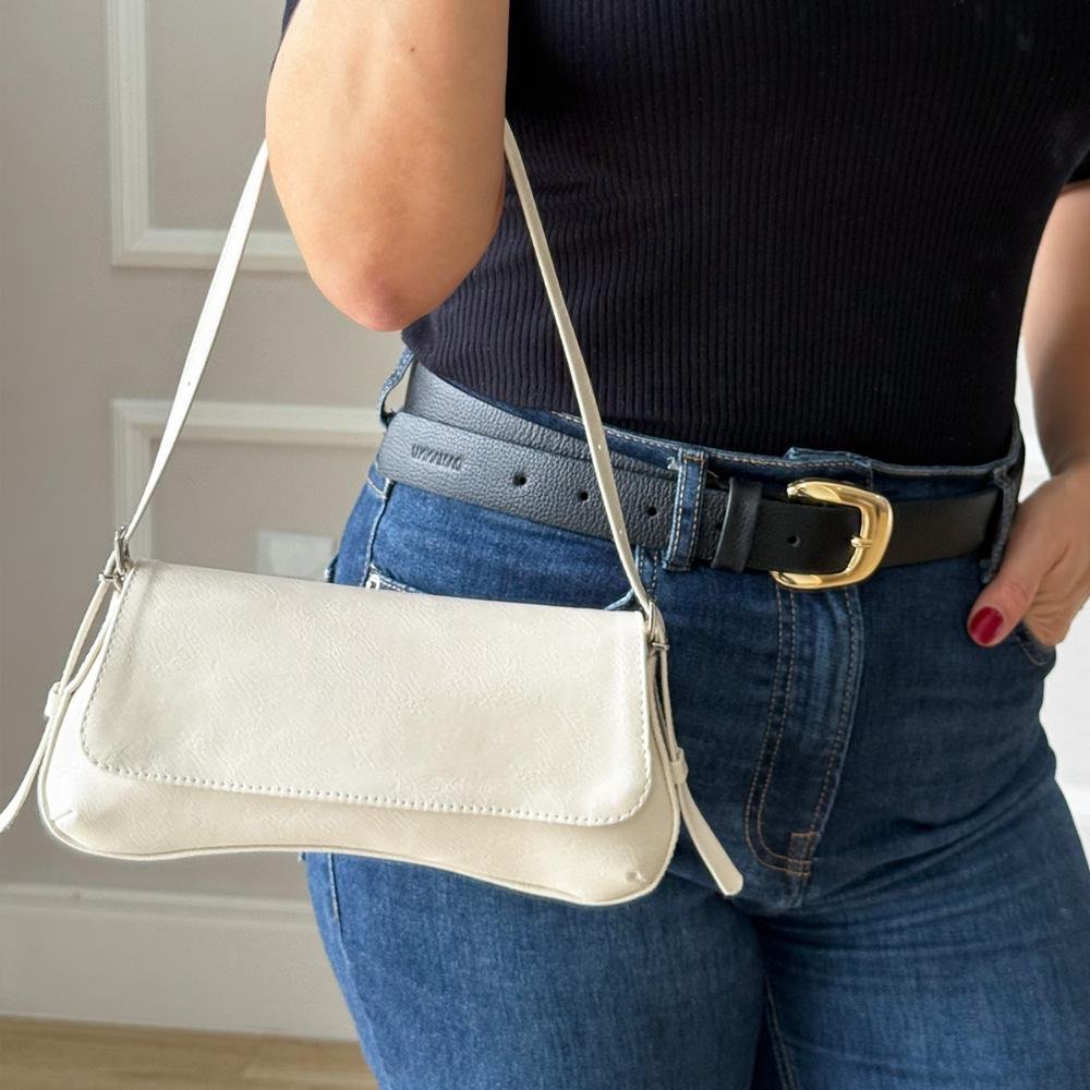 Megan - Bolsa Baguete Minimalista Off White Branco 4