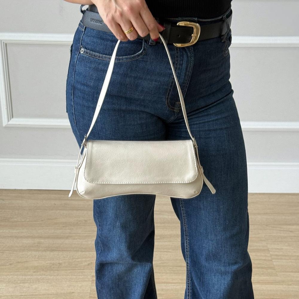 Megan - Bolsa Baguete Minimalista Off White Branco 5