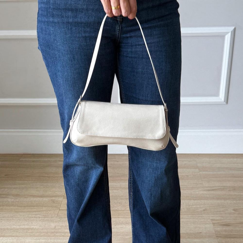 Megan - Bolsa Baguete Minimalista Off White Branco 6
