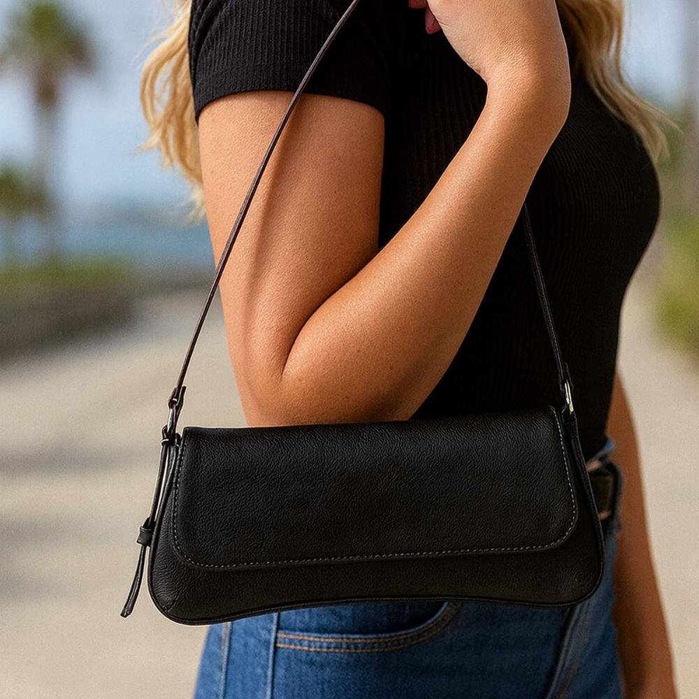 Megan - Bolsa Baguete Minimalista Preta Preto 3