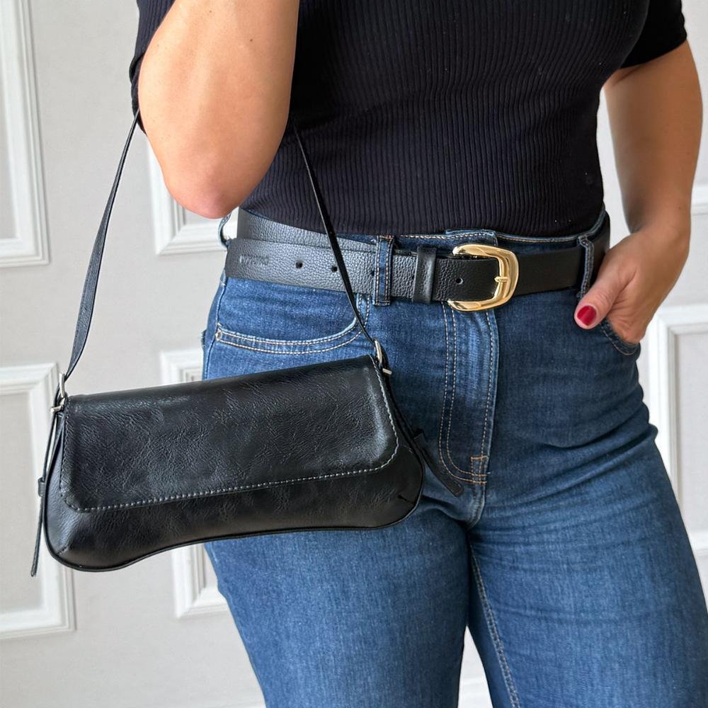 Megan - Bolsa Baguete Minimalista Preta Preto 4