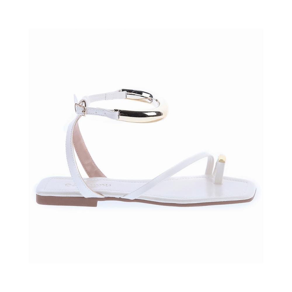 Michely - Rasteira Fashion Minimalista Off White com Detalhes Dourados