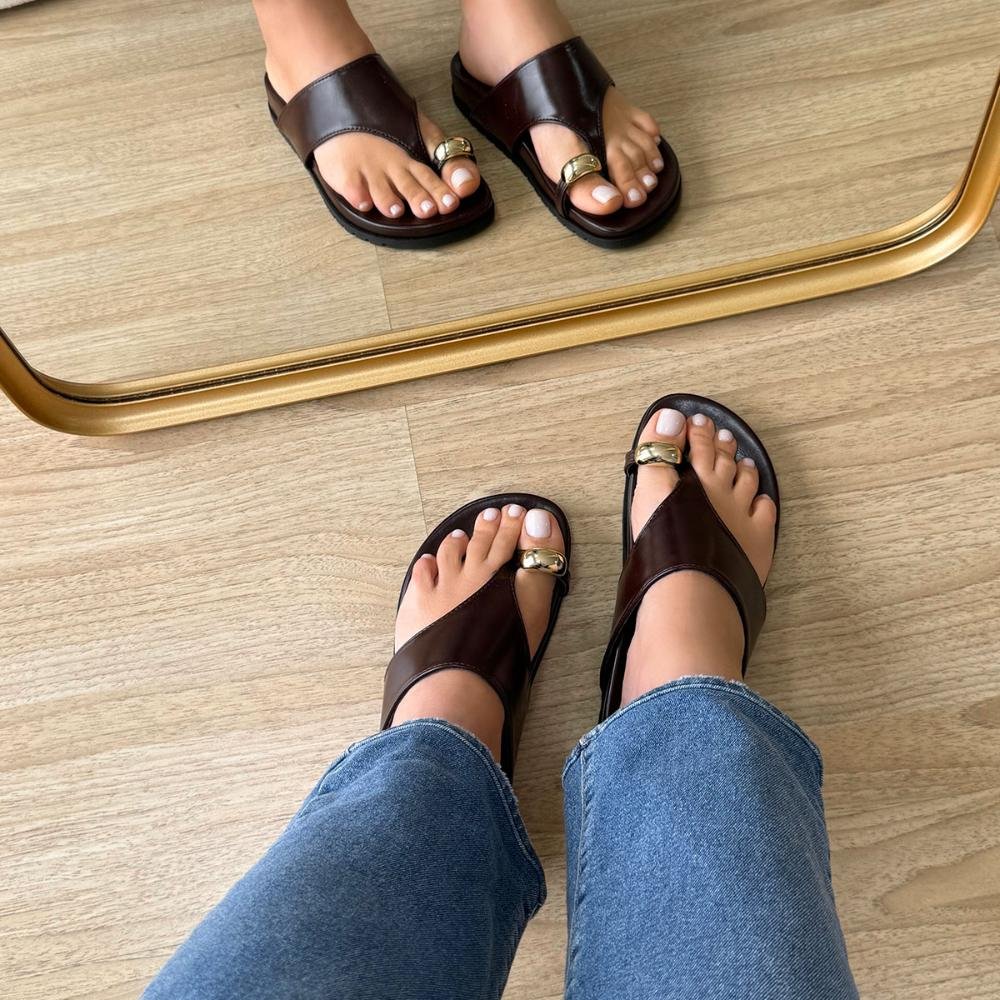 Liza - Papete Flat Anatômica com Detalhe Metalizado no Dedo Marrom 3