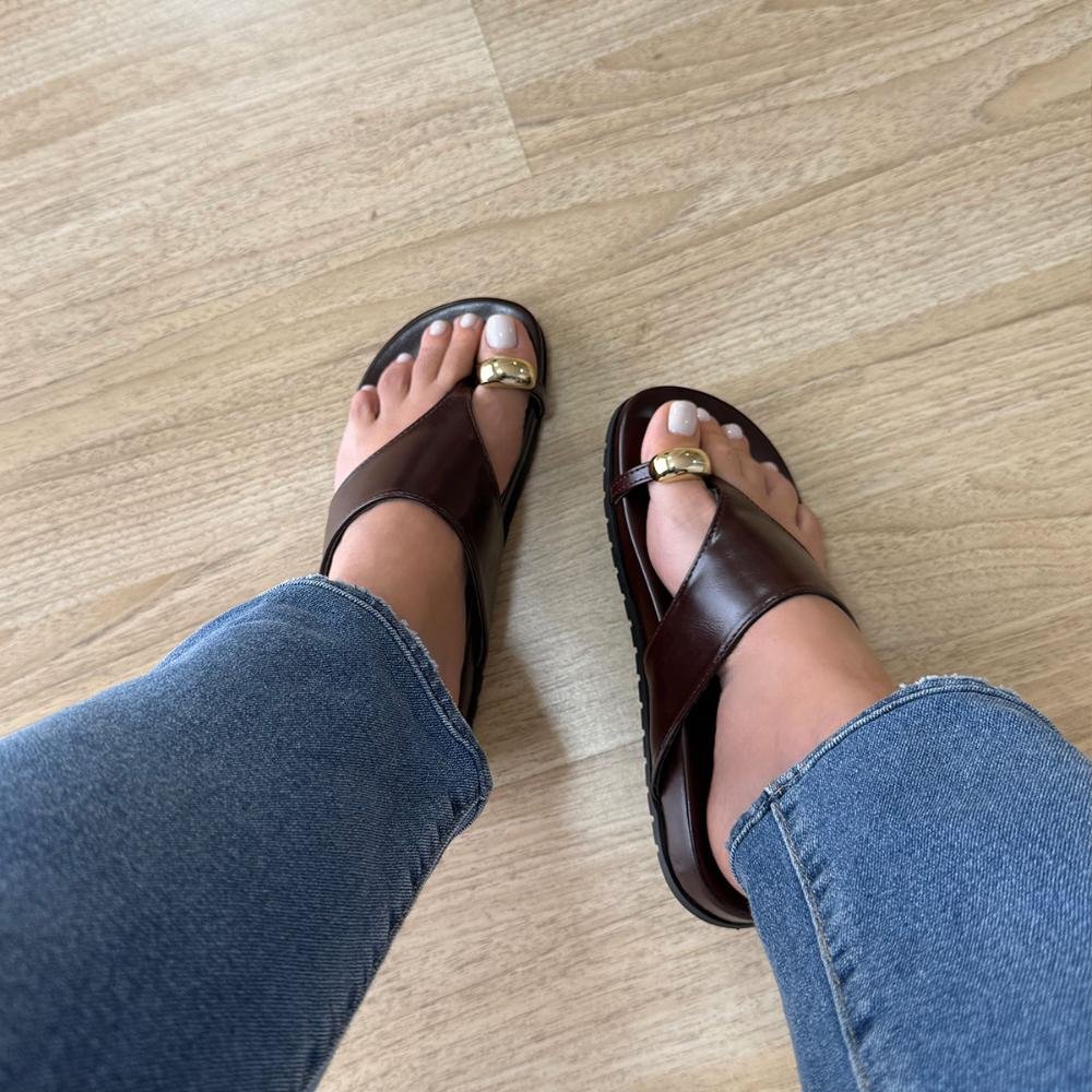 Liza - Papete Flat Anatômica com Detalhe Metalizado no Dedo Marrom 4