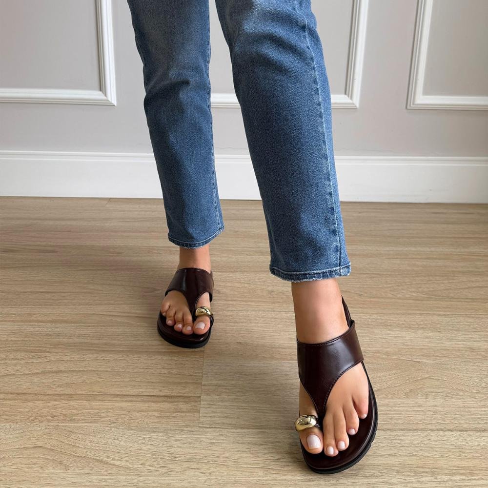 Liza - Papete Flat Anatômica com Detalhe Metalizado no Dedo Marrom 7