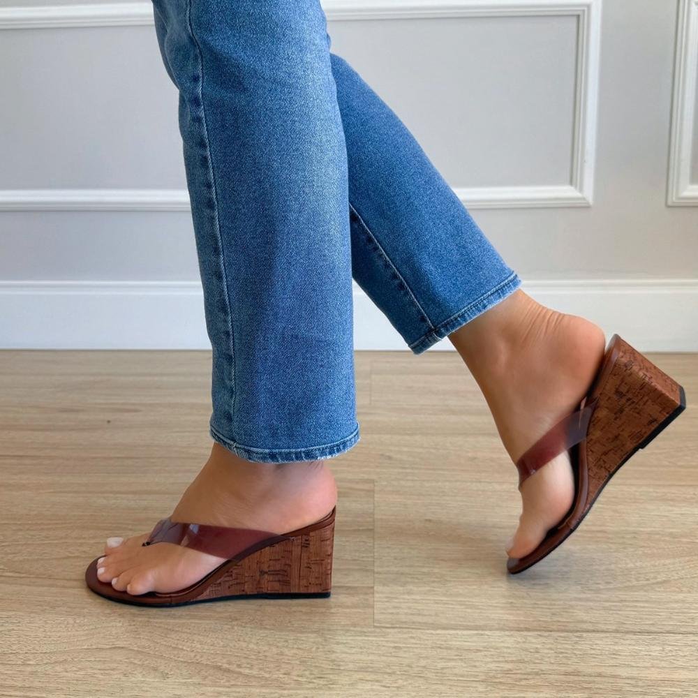 Eliza - Tamanco Plataforma Feminino Vinil Marrom Solado Cortiça Marrom 7