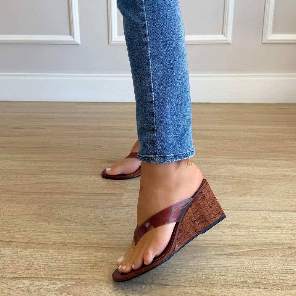 Eliza - Tamanco Plataforma Feminino Vinil Marrom Solado Cortiça Marrom 8
