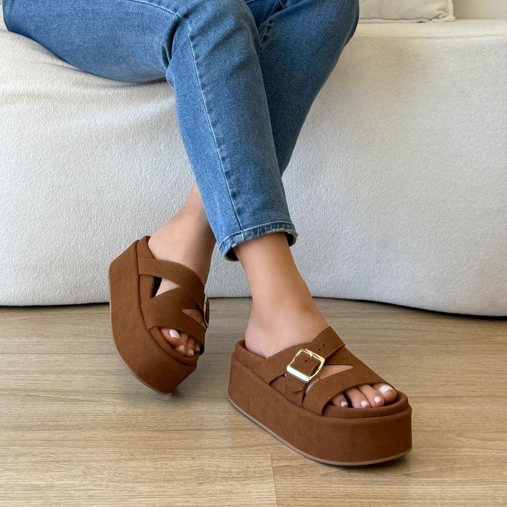 Anita - Flat Plataforma Caramelo com Fivela Ajustável Marrom 4