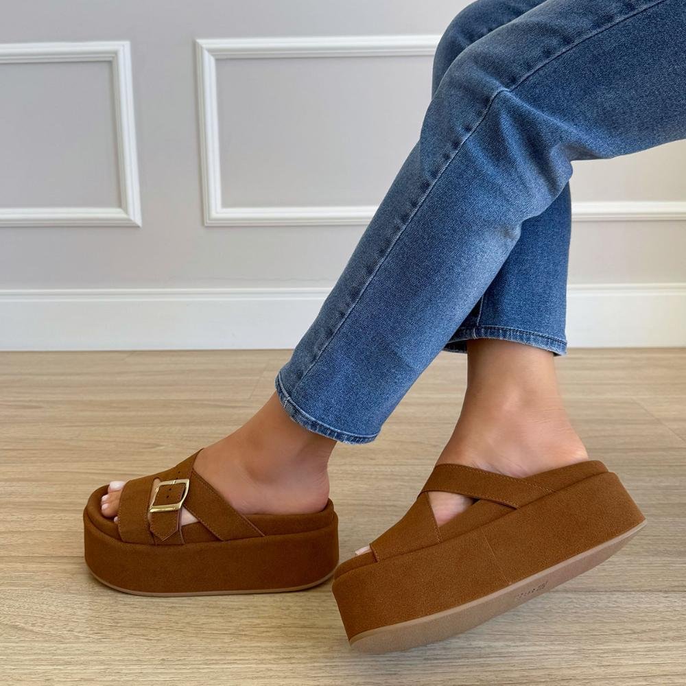 Anita - Flat Plataforma Caramelo com Fivela Ajustável Marrom 5