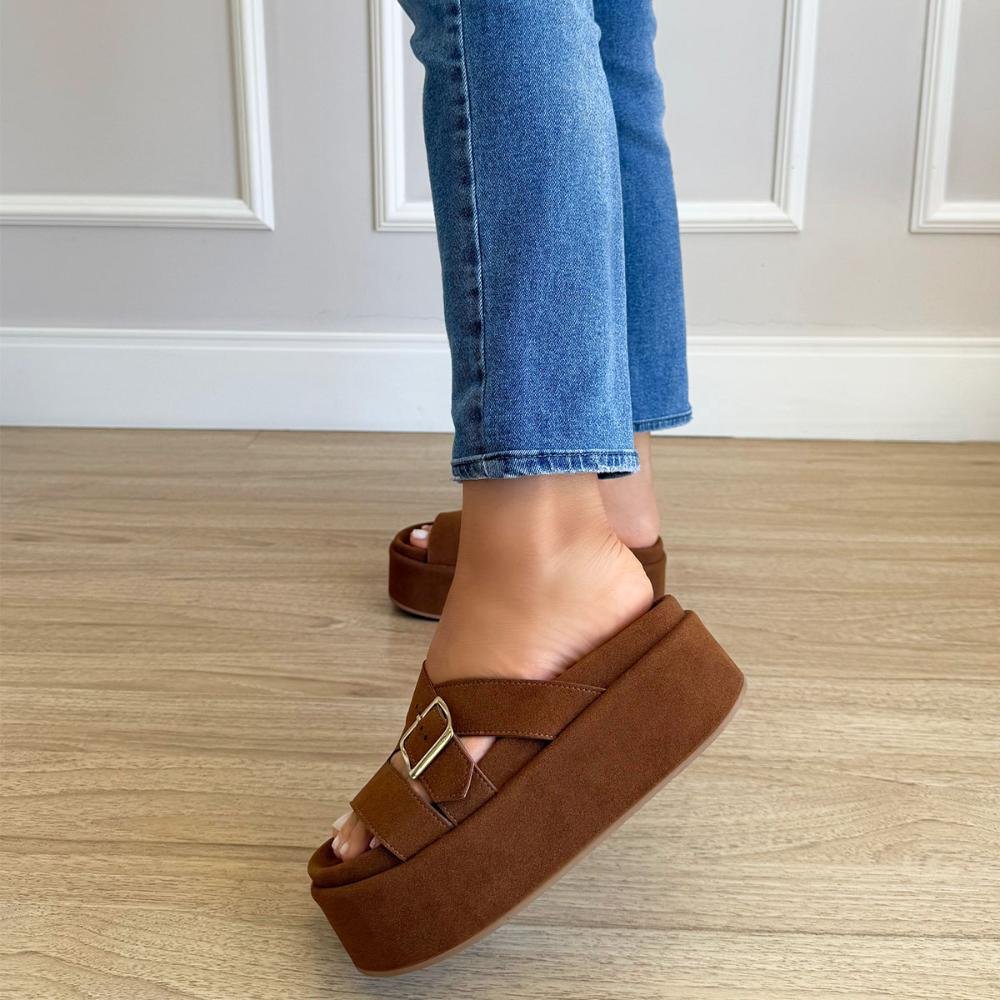Anita - Flat Plataforma Caramelo com Fivela Ajustável Marrom 6