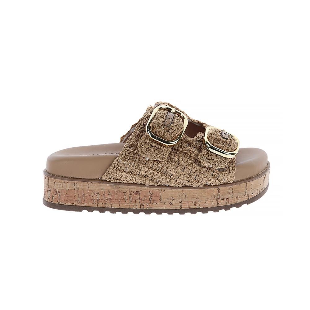 Giza - Sandália Flatform Feminina Crochê Bege com Fivelas