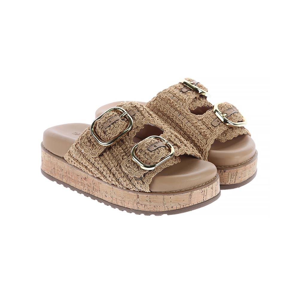 Giza - Sandália Flatform Feminina Crochê Bege com Fivelas Bege 3