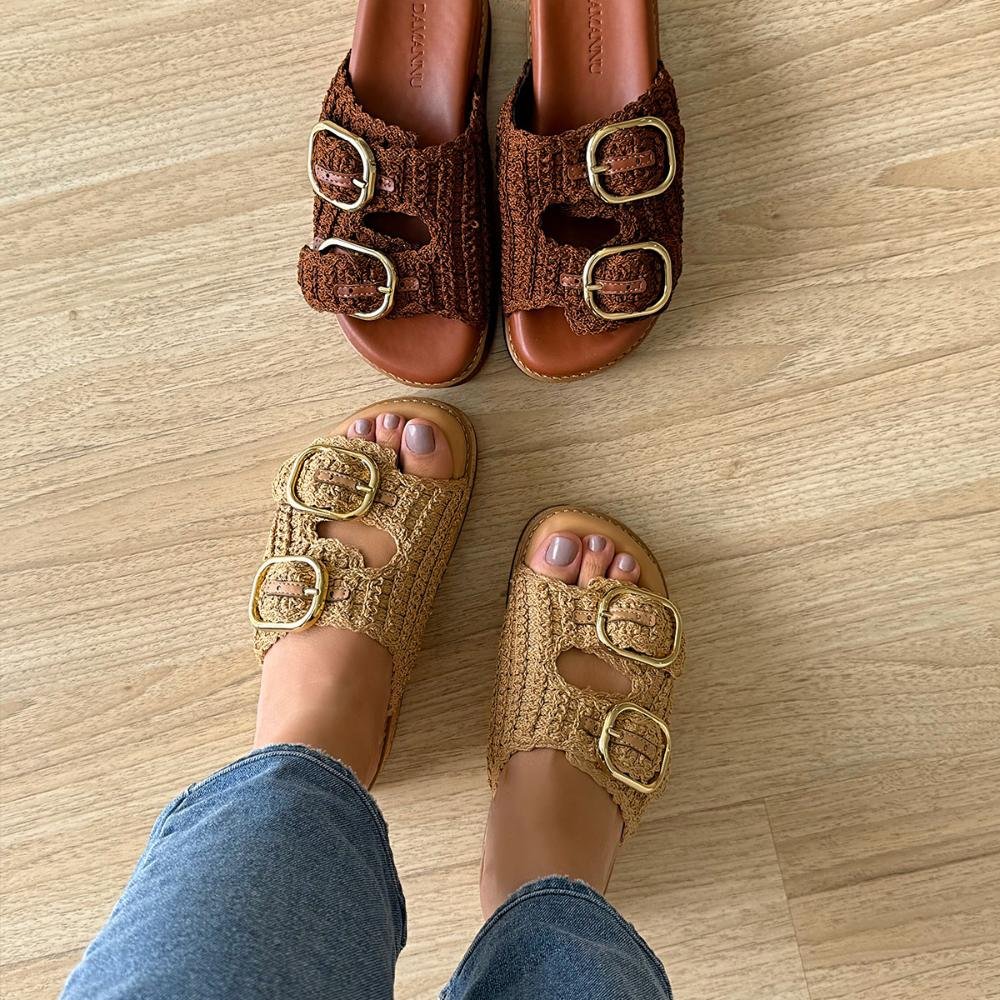 Giza - Sandália Flatform Feminina Crochê Bege com Fivelas Bege 4