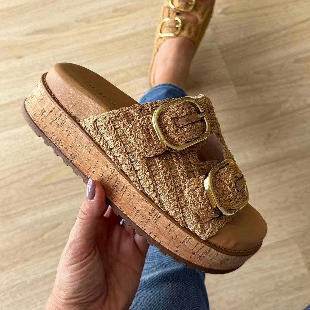 Giza - Sandália Flatform Feminina Crochê Bege com Fivelas Bege 6