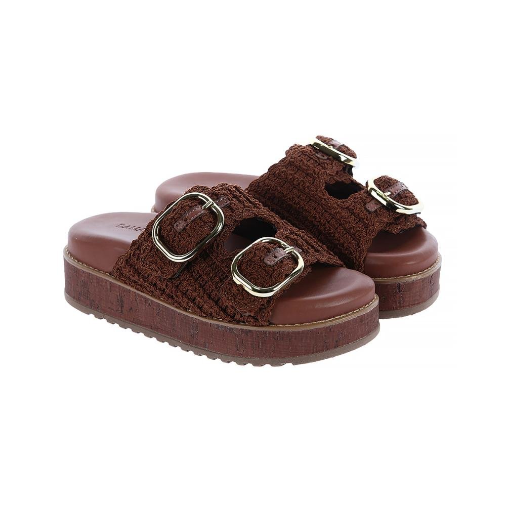 Giza - Sandália Flatform Feminina Crochê com Fivelas Marrom 3