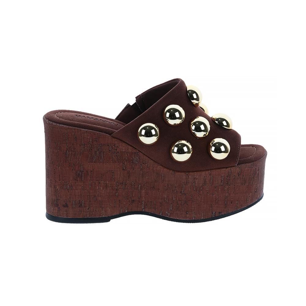 Emily - Tamanco Plataforma Marrom com Esferas Douradas