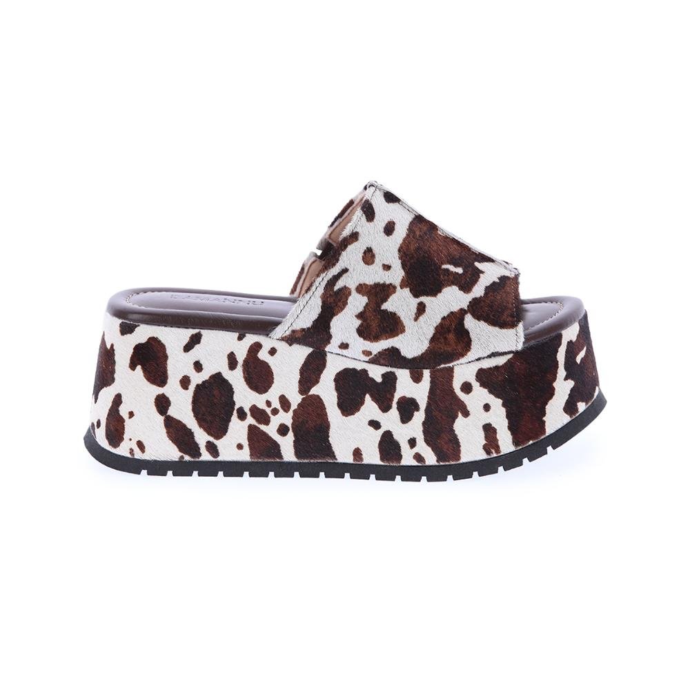 Jhenny - Tamanco Plataforma Couro Legitimo Vaca Marrom