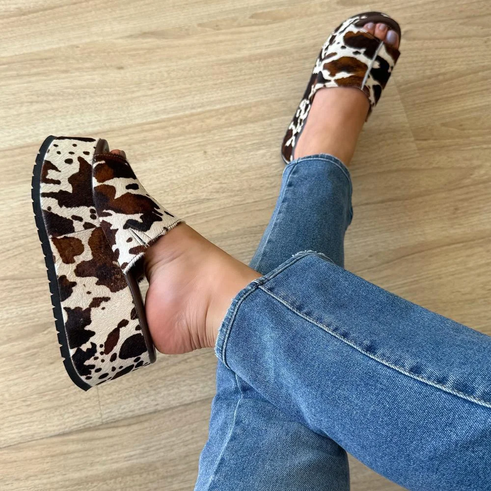 Jhenny - Tamanco Plataforma Couro Legitimo Vaca Marrom Animal Print 2