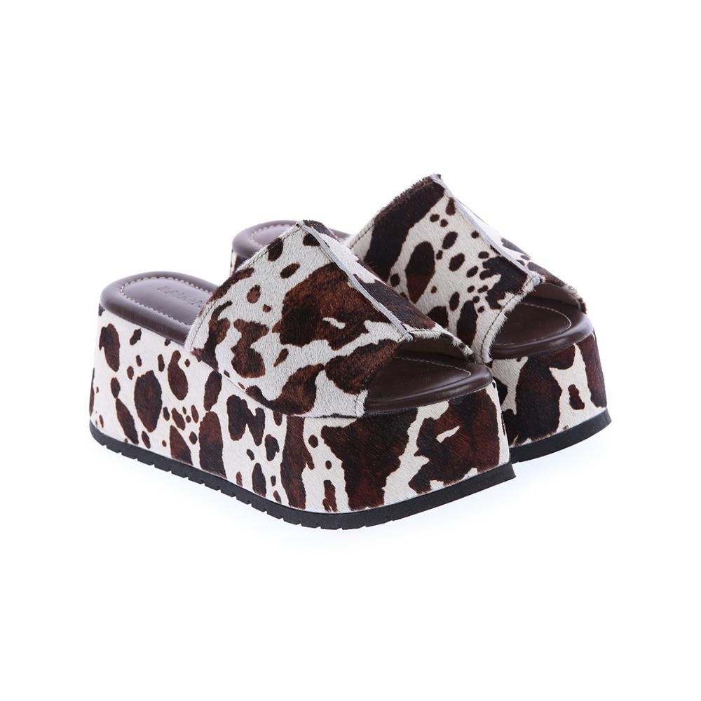 Jhenny - Tamanco Plataforma Couro Legitimo Vaca Marrom Animal Print 3