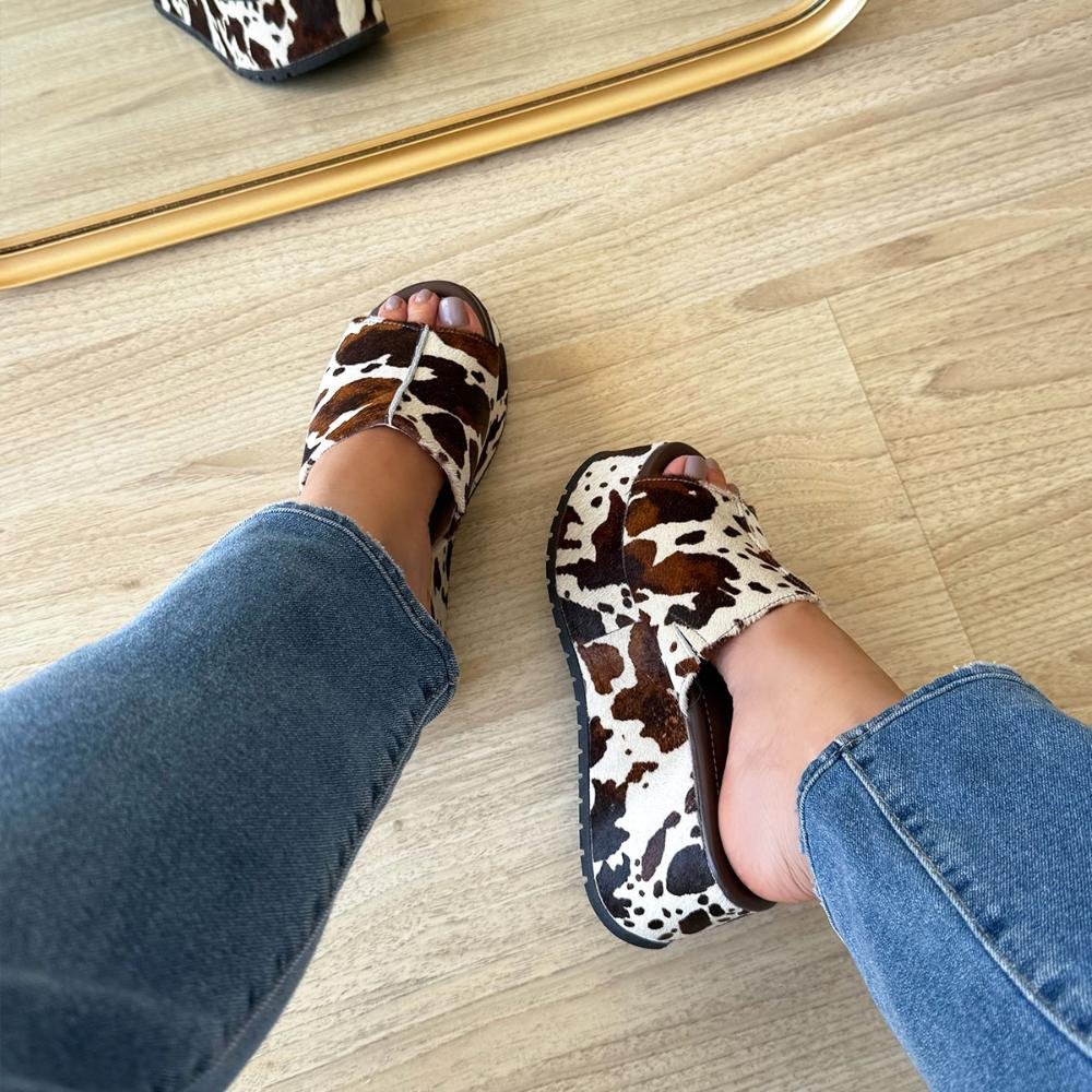 Jhenny - Tamanco Plataforma Couro Legitimo Vaca Marrom Animal Print 4