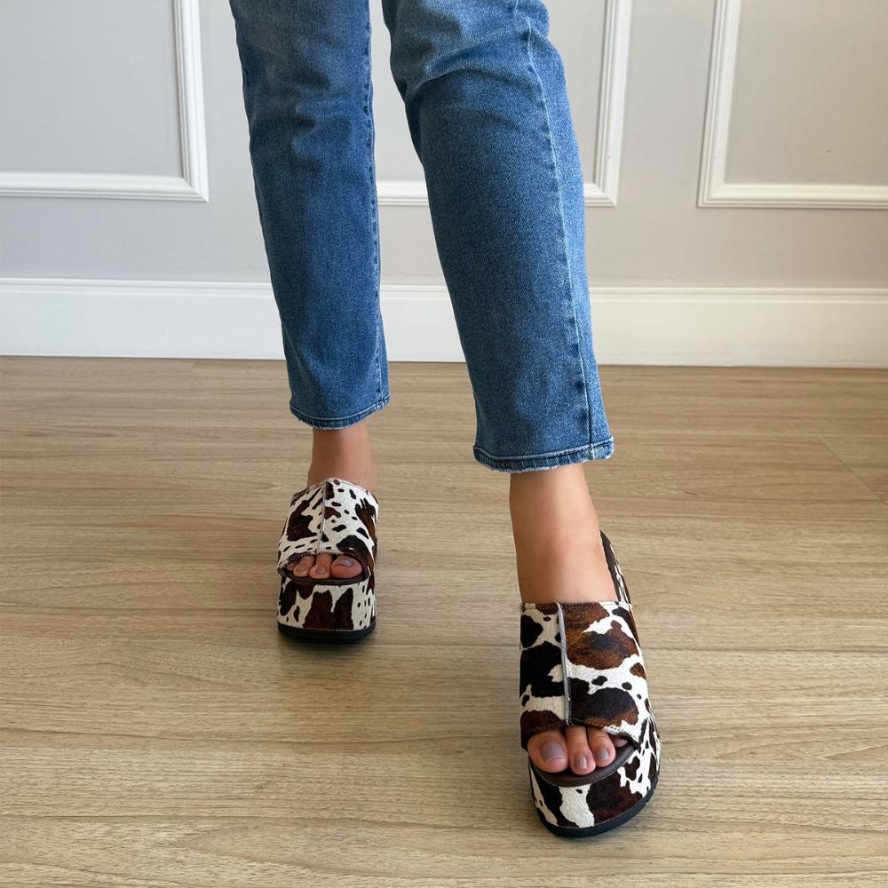 Jhenny - Tamanco Plataforma Couro Legitimo Vaca Marrom Animal Print 7