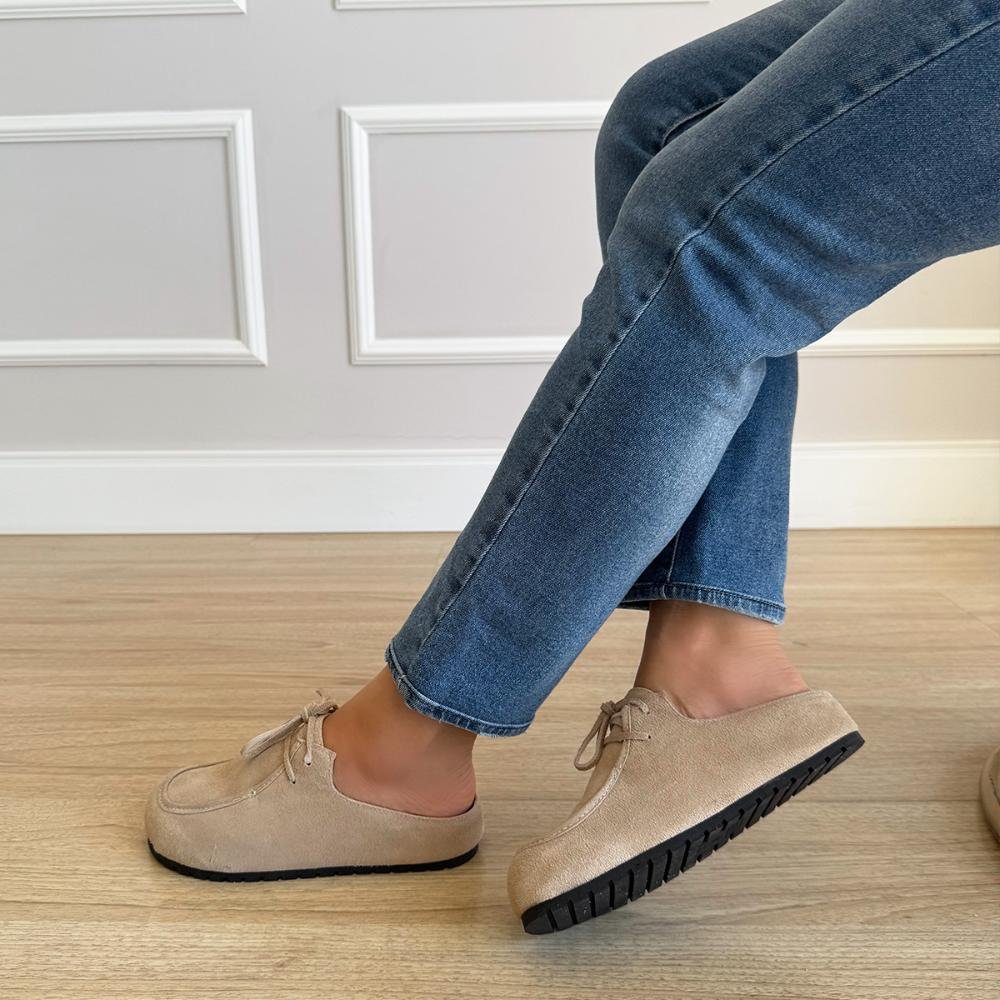 Sandy - Mule Feminino Camurça de Couro Legítimo Bege Bege 4