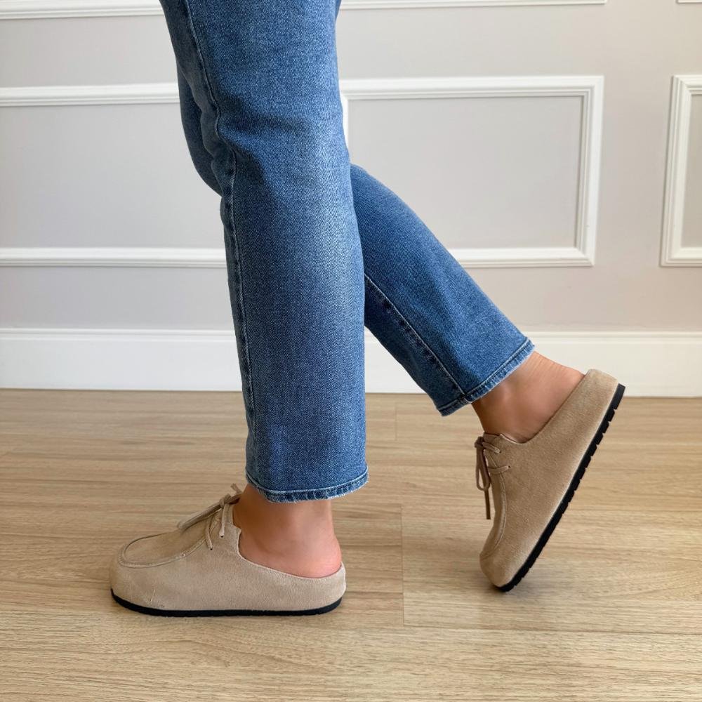 Sandy - Mule Feminino Camurça de Couro Legítimo Bege Bege 5