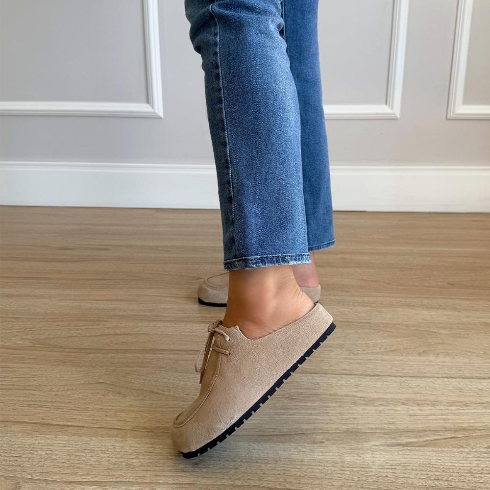 Sandy - Mule Feminino Camurça de Couro Legítimo Bege Bege 6