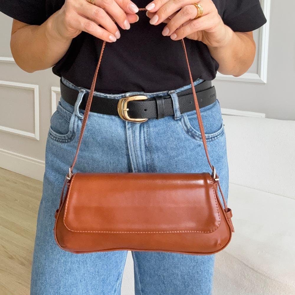 Megan - Bolsa Baguete Minimalista Caramelo Marrom 5