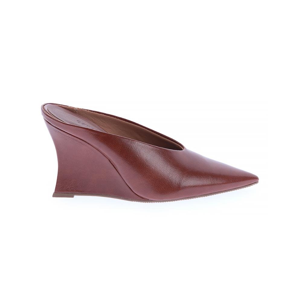 Olivia - Mule Anabela Bico Fino Caramelo