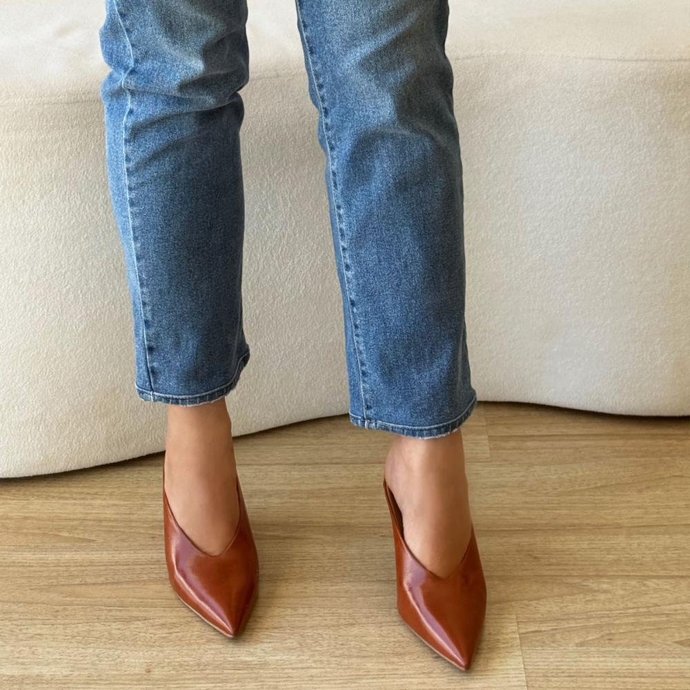 Olivia - Mule Anabela Bico Fino Caramelo Marrom 7