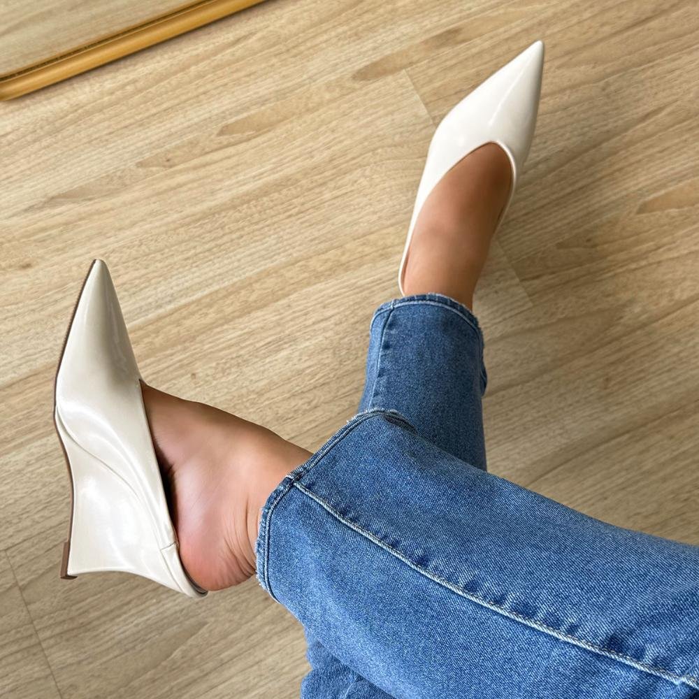 Olivia - Mule Anabela Bico Fino Off White Branco 3