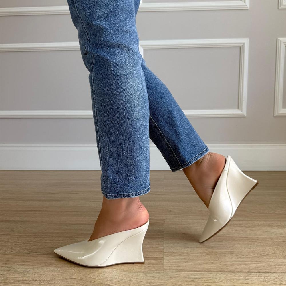 Olivia - Mule Anabela Bico Fino Off White Branco 6
