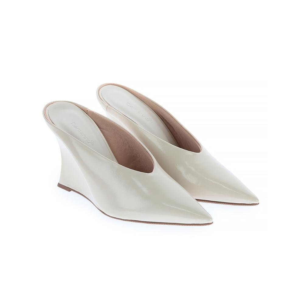 Olivia - Mule Anabela Bico Fino Off White Branco 2