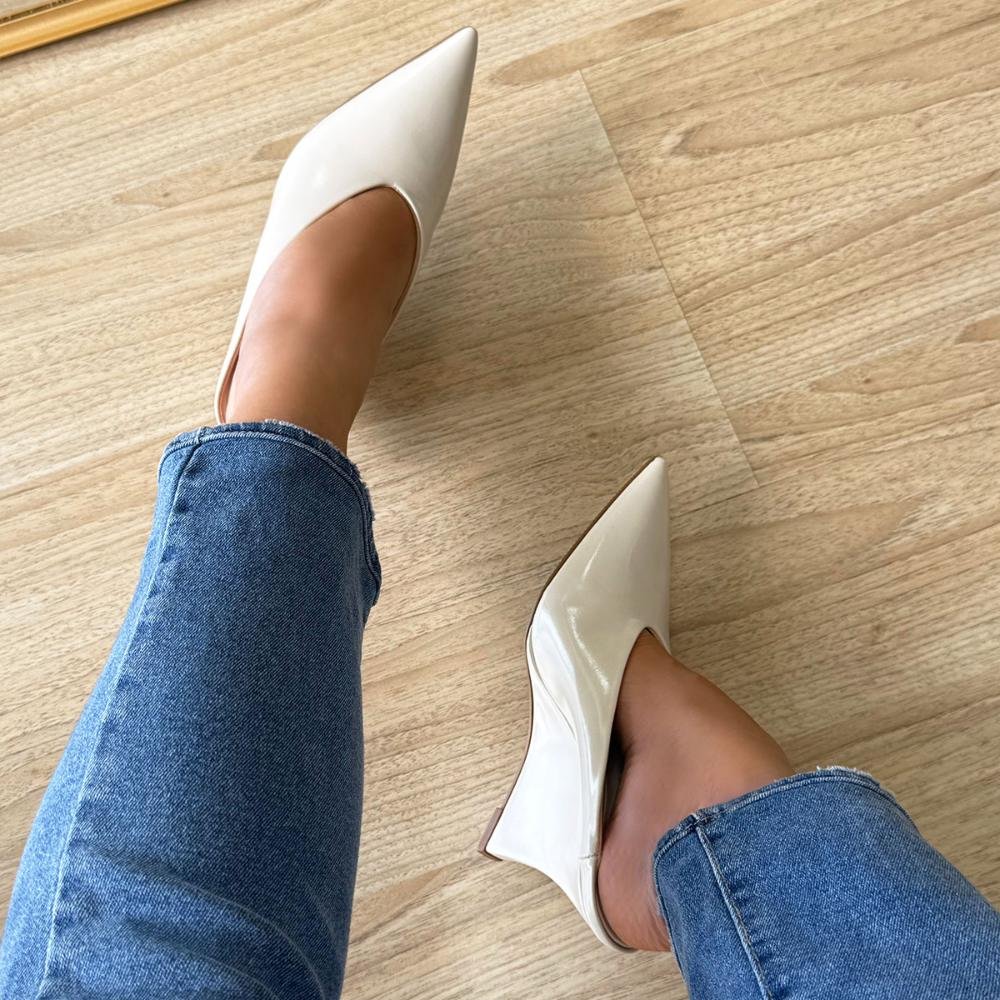 Olivia - Mule Anabela Bico Fino Off White Branco 4