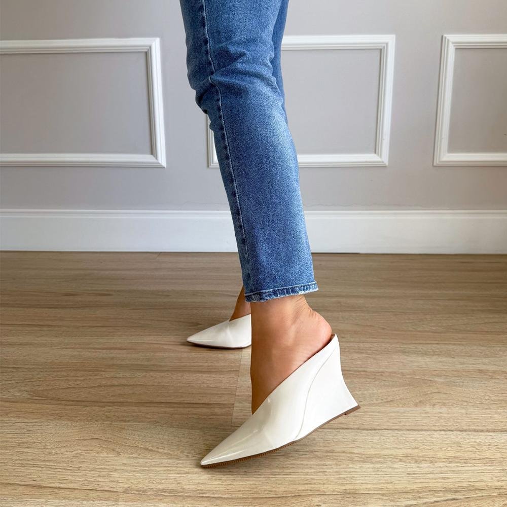 Olivia - Mule Anabela Bico Fino Off White Branco 7