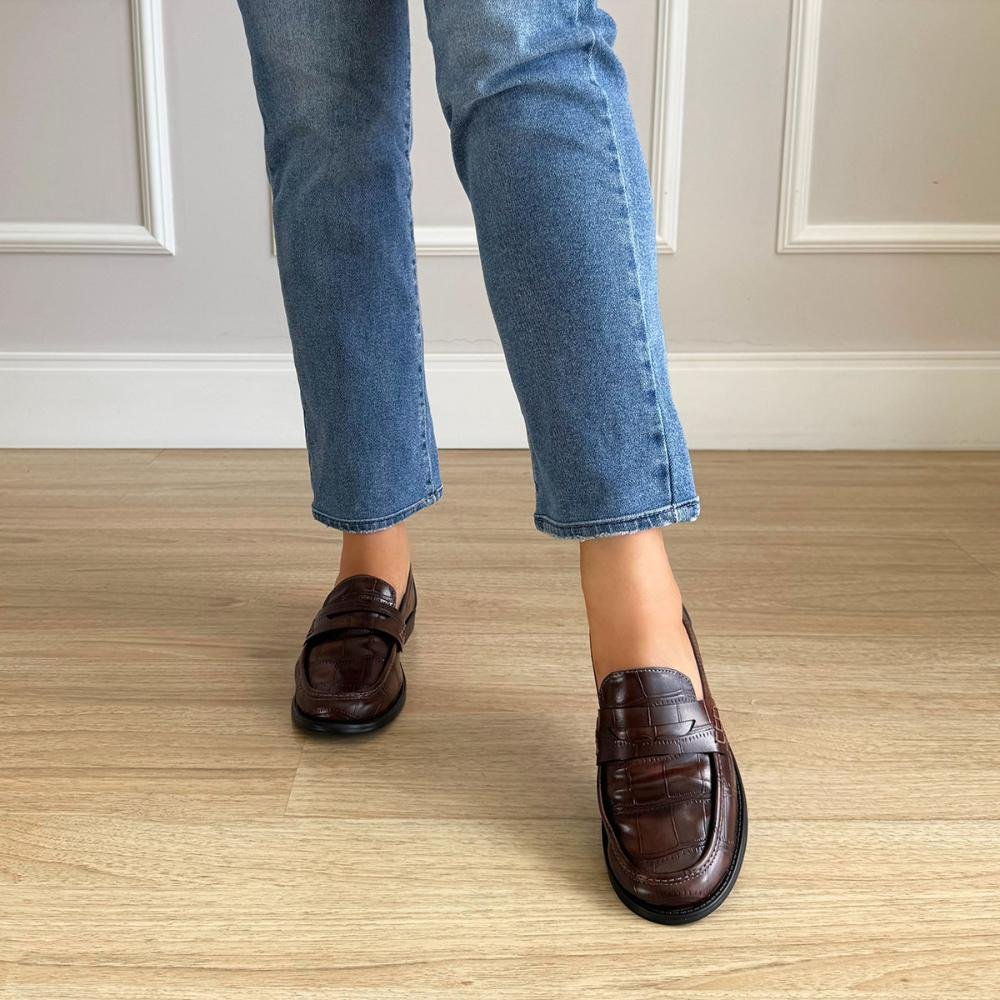 Charlotte - Mocassim Feminino Croco Marrom Marrom 5