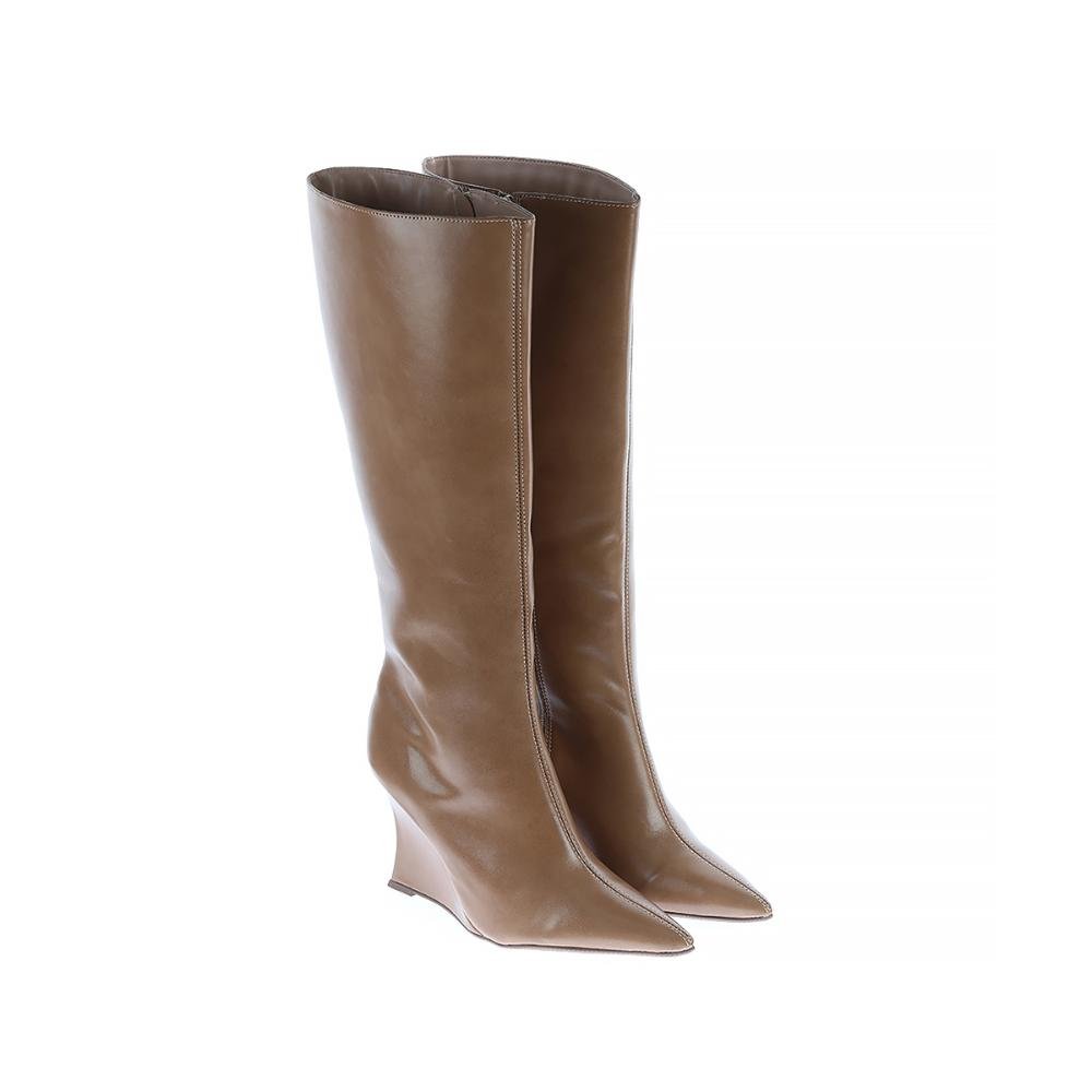 Kelly - Bota Feminina Cano Alto Salto Anabela Bege Marrom 2