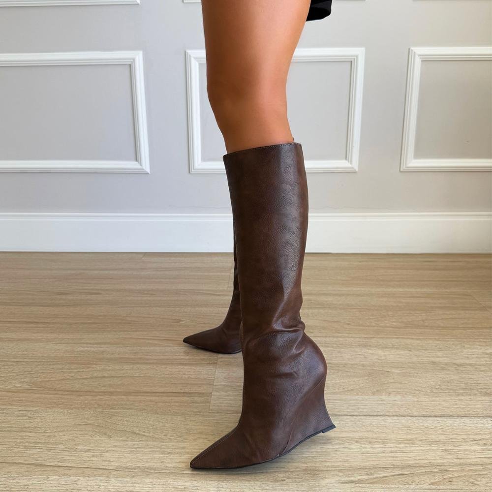 Kelly - Bota Feminina Cano Alto Salto Anabela Cacau Café 7