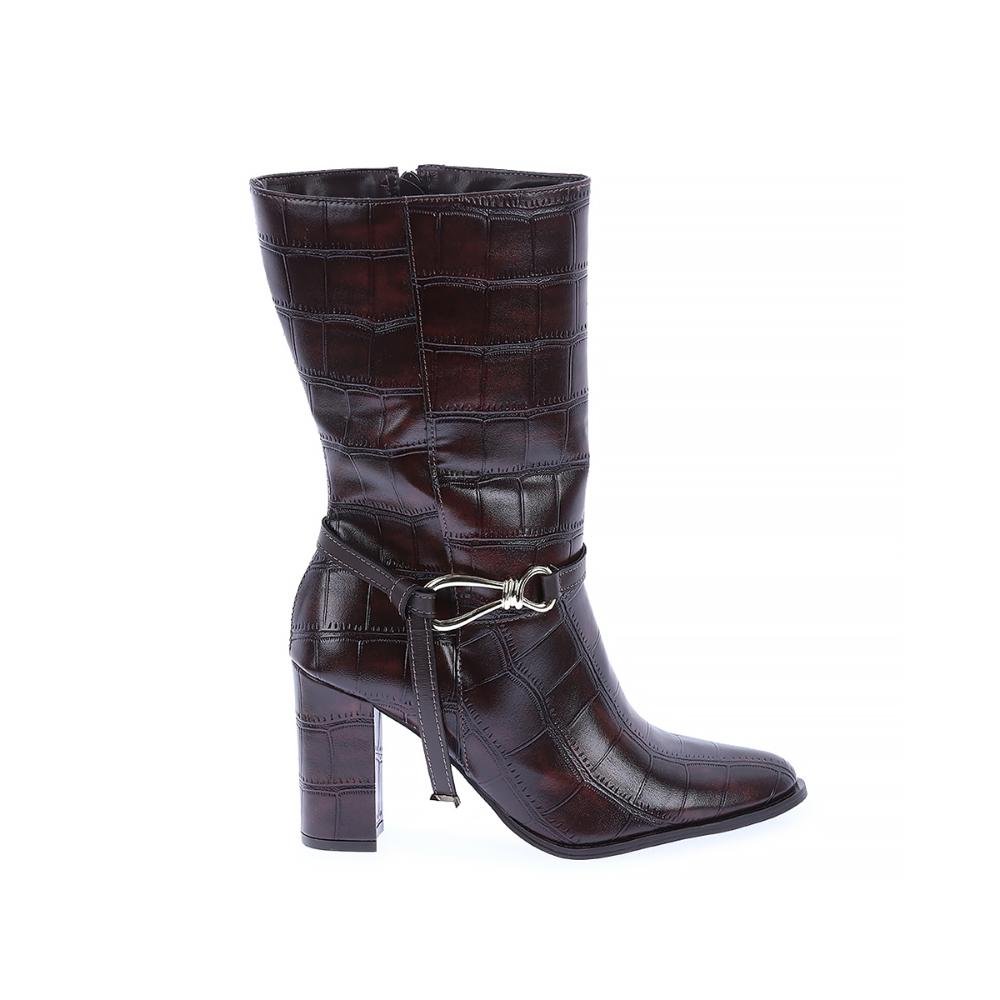 Luna - Bota Feminina Cano Médio Salto Bloco Croco Macchiato