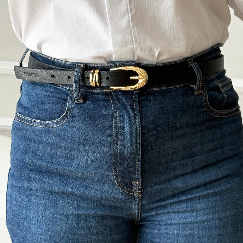 Kim - Cinto Femino Couro Legítimo Preto Fivela Dourada Preto 2