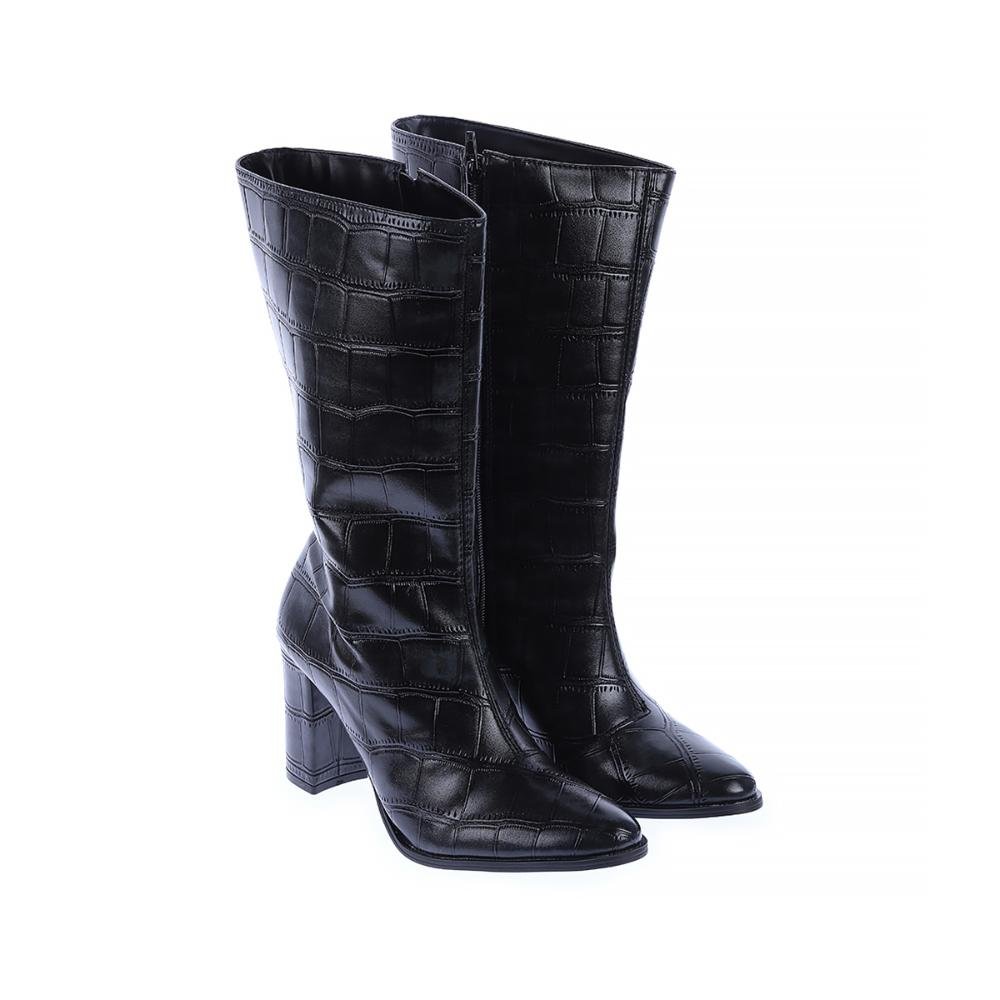 Janet - Bota Feminina Preta Croco Salto Alto Bloco Preto 2