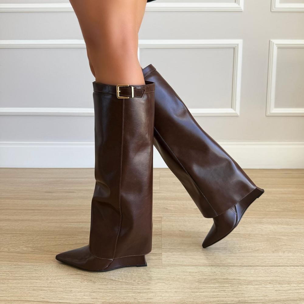 Faby - Bota Feminina 2 em 1 Salto Alto Marrom Café 4